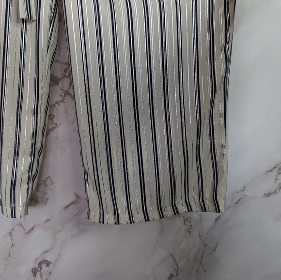 Zara Culotte Wide Leg Pull On Pants Striped Small Cream Blue High Rise White - Picture 4 of 9
